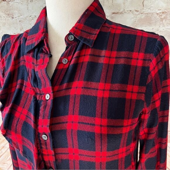 Banana Republic Dillon plaid flannel ruffle shirt button up - Picture 3 of 6